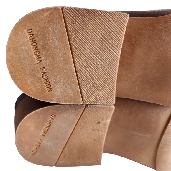 Women Brown Tan Leather Strappy Tie Back Zipper Studded Winter Boot/CN 38/US 7 - Picture 6 of 16